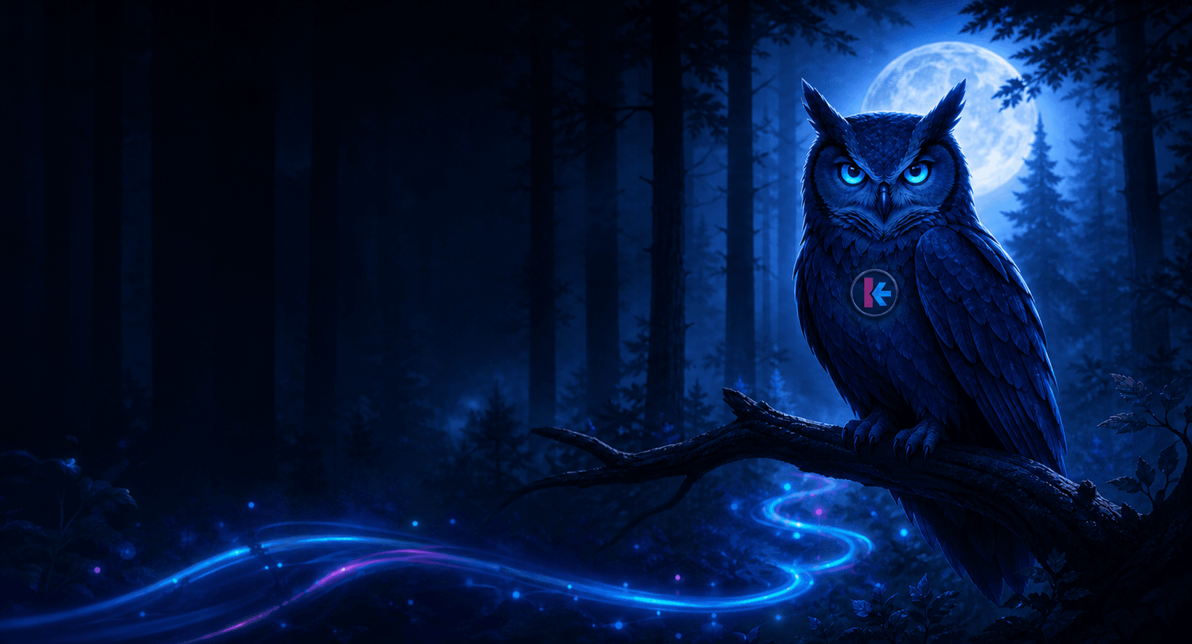 Backie, the Backupta night-watch owl, perched in a moonlit forest
